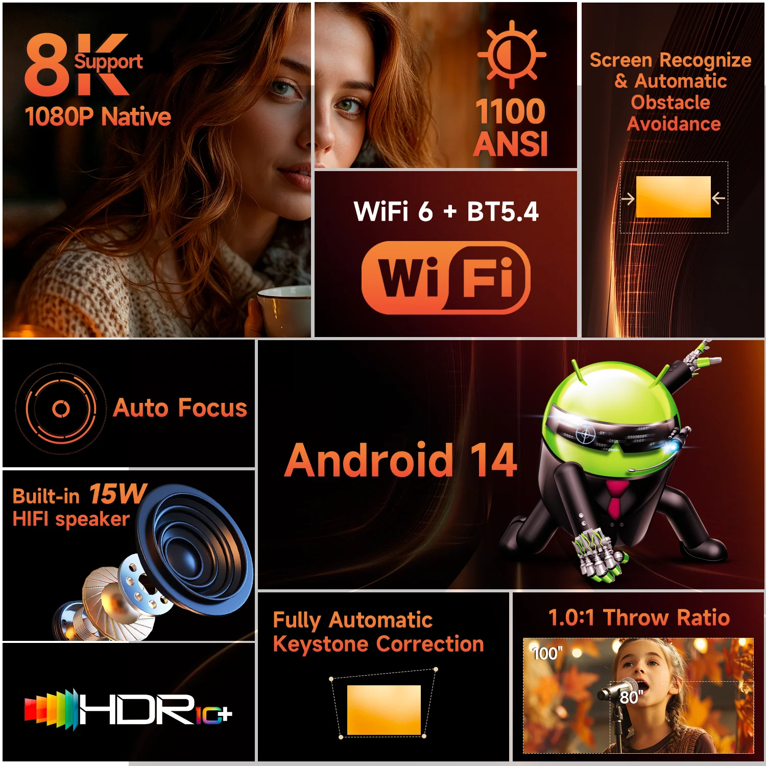 Magcubic HY450MAX Android 14 1100 Ansi Lumens LED Projector Native 1080P Wifi6 Beam 8K  Portable Projectors Movie Auto Focus - Image 4