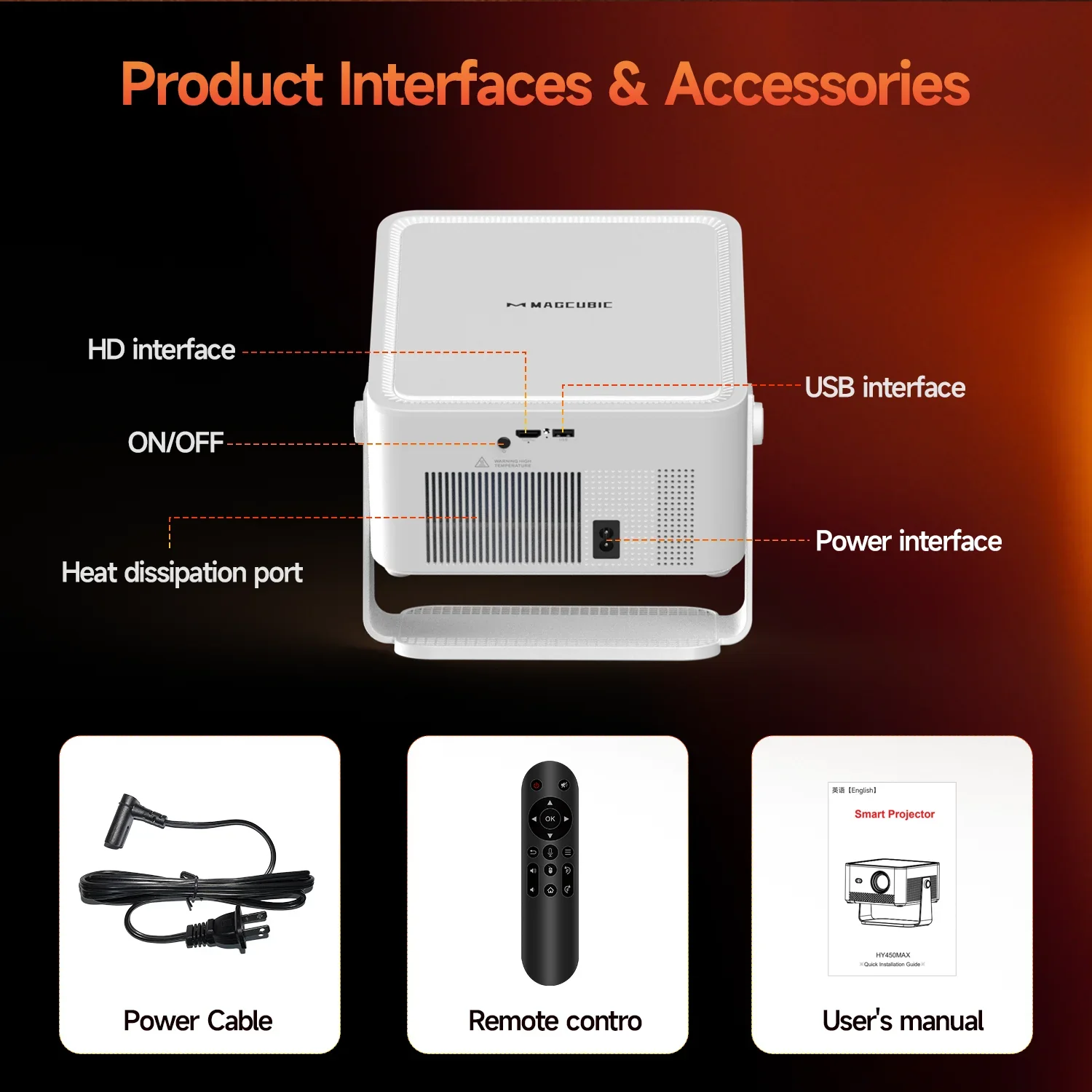 Magcubic HY450MAX Android 14 1100 Ansi Lumens LED Projector Native 1080P Wifi6 Beam 8K  Portable Projectors Movie Auto Focus - Image 8