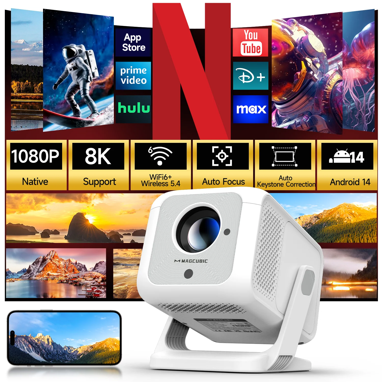 Magcubic HY310X 8K Mini Projector With Full HD 1080P 420ANSI Android 11 Auto Focus Keystone for Outdoor Theater Stand Projector - Image 4