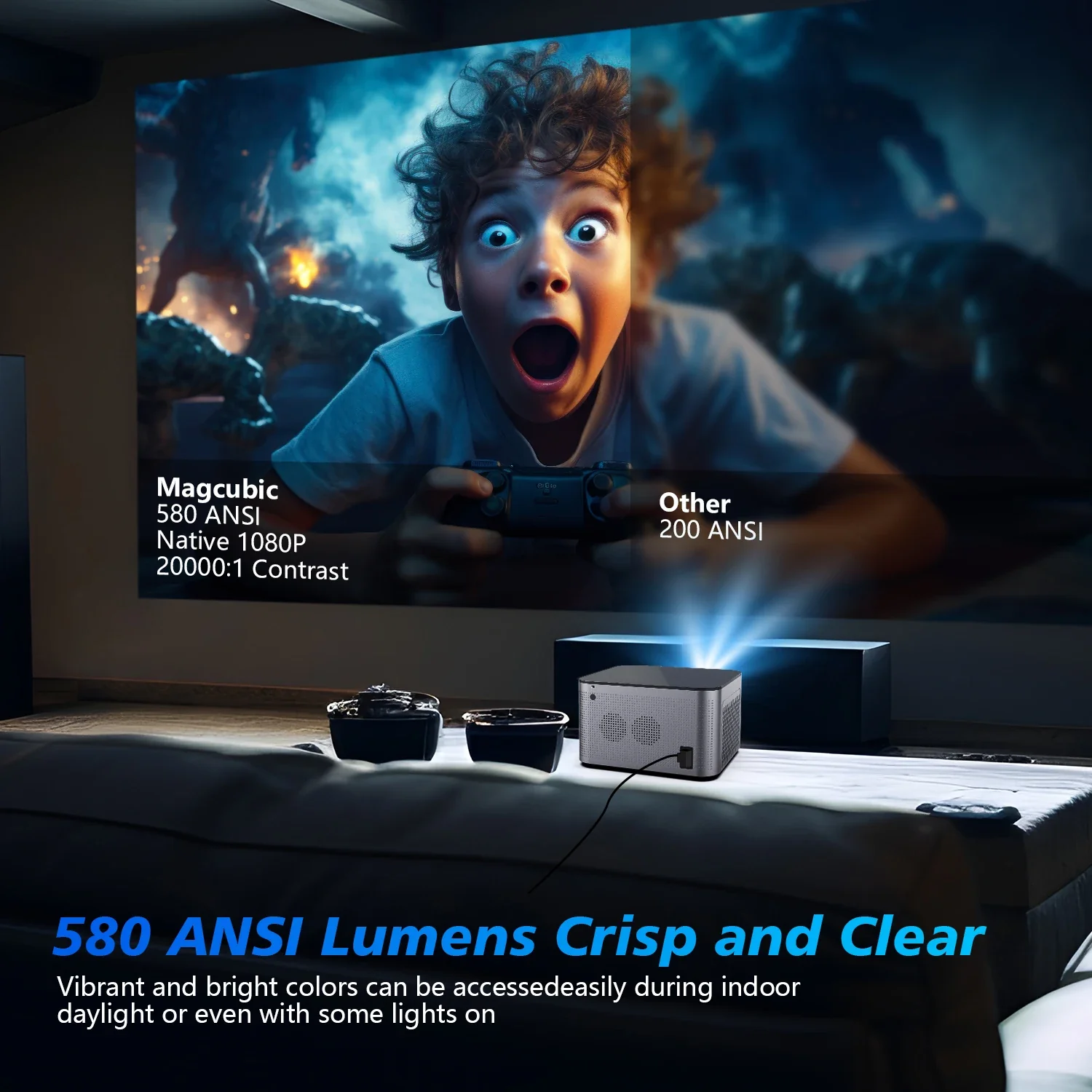 Magcubic HY350 Pro 580ANSI Android 11 Projector  4K 1080P Wifi6 Voice Control Allwinner H713 Electronic Focus BT 5.0 Home Cinema - Image 4