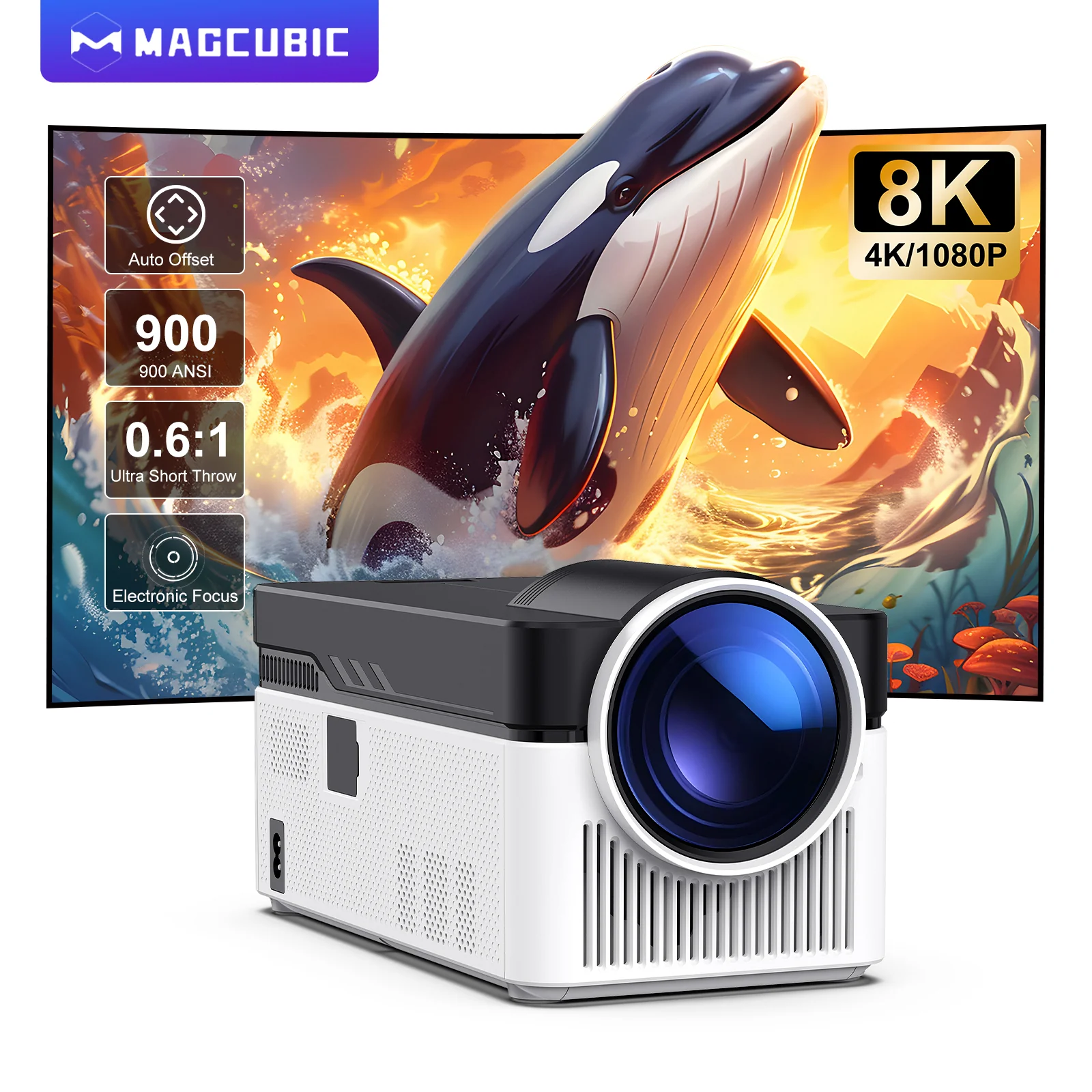 Magcubic HY450 Ultra Short Throw Projector | 900 ANSI,Native 1080P, 8K Input Support | WiFi 6, Bluetooth 5.4, Electric Focus, Dual Speakers - Image 8