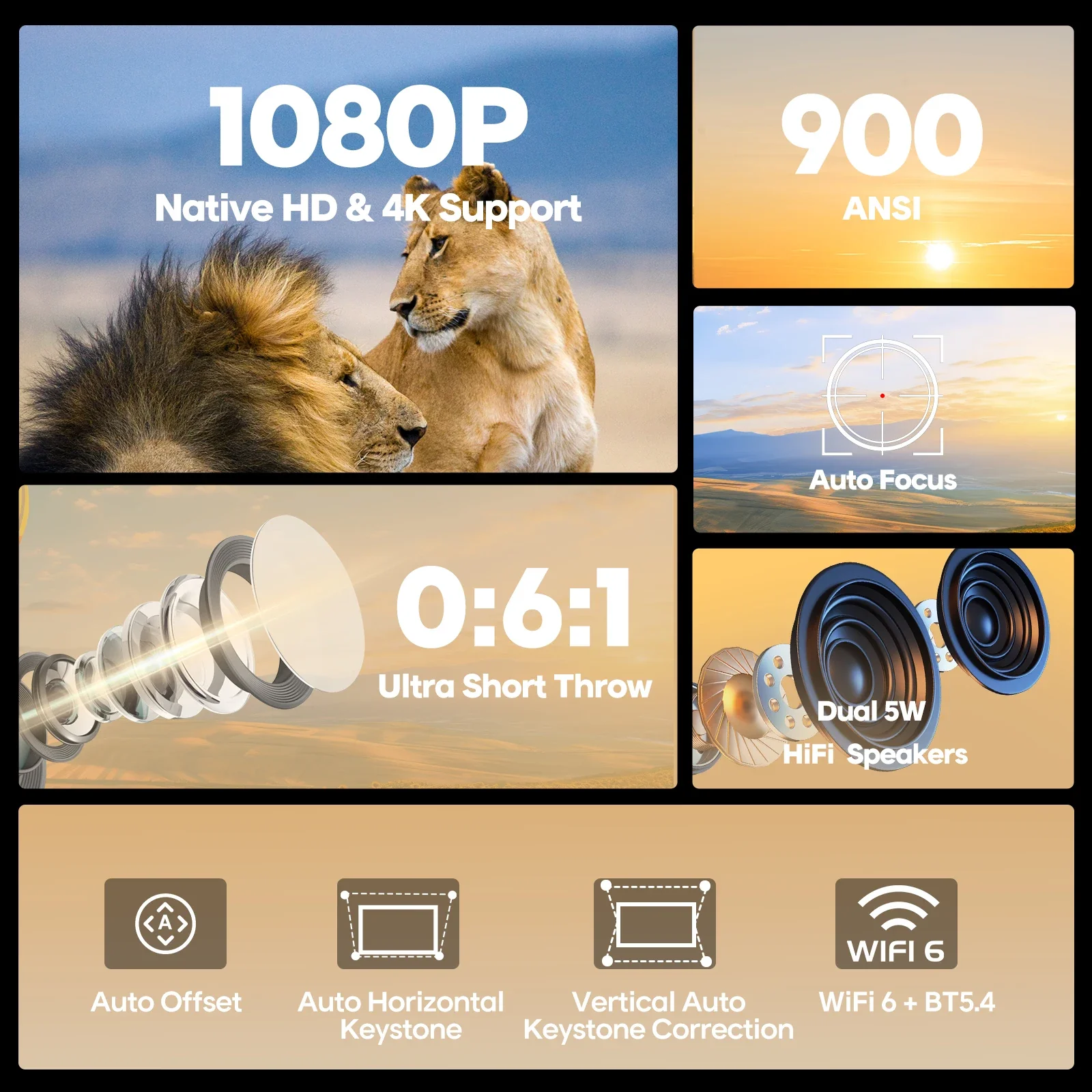 Magcubic HY450C 900ANSI Auto Focus Projector 8K 1080P Ultra Short Throw Allwinner H713 Android11 BT5.4 Auto Offset Home Theater Voice - Image 4
