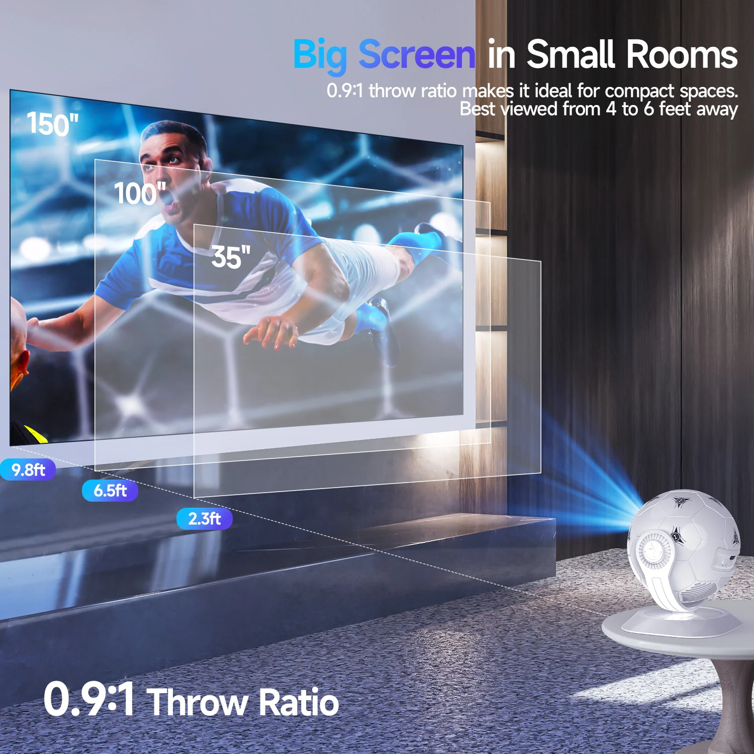 Magcubic HY300F Android 14 8K 300 Ansi MINI Projector LED Wifi6 BT5.4 Projectors Creative Football Styling Movie Home Theater - Image 4
