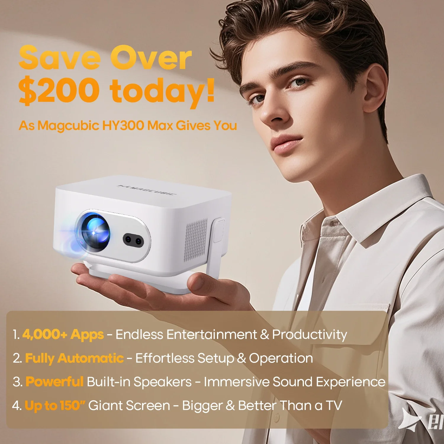 Magcubic Android 14 Auto Focus HY300Max Portable Projector 8K 260ANSI WiFi 6  Projector Support Full HD 720P Home Outdoor Cinema - Image 3