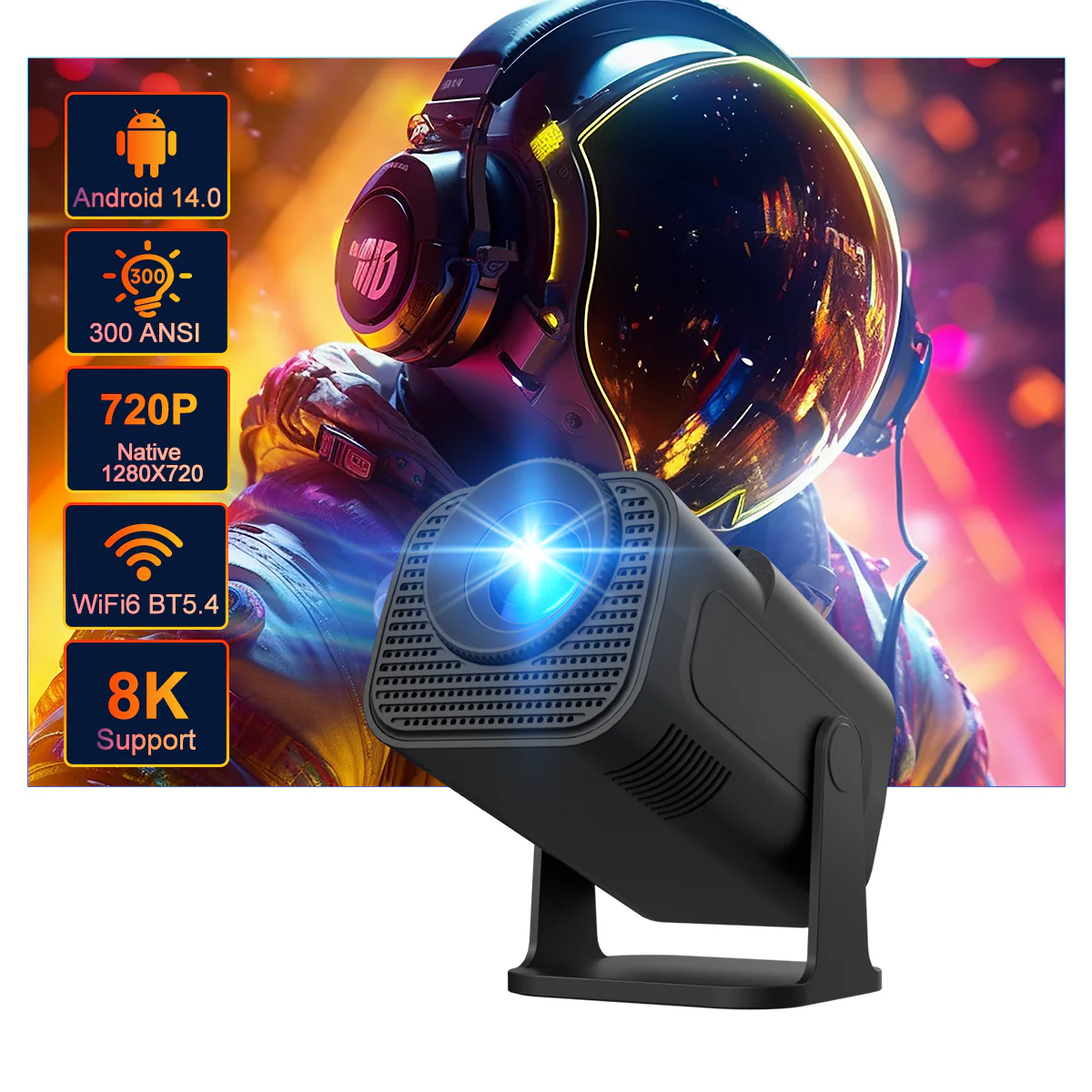 Magcubic HY320 Mini Newly Native 720P 8K Projector 300ANSI Android 14 Wifi6 BT5.4 Cinema Outdoor Portable 180° Rotable Projector - Image 3