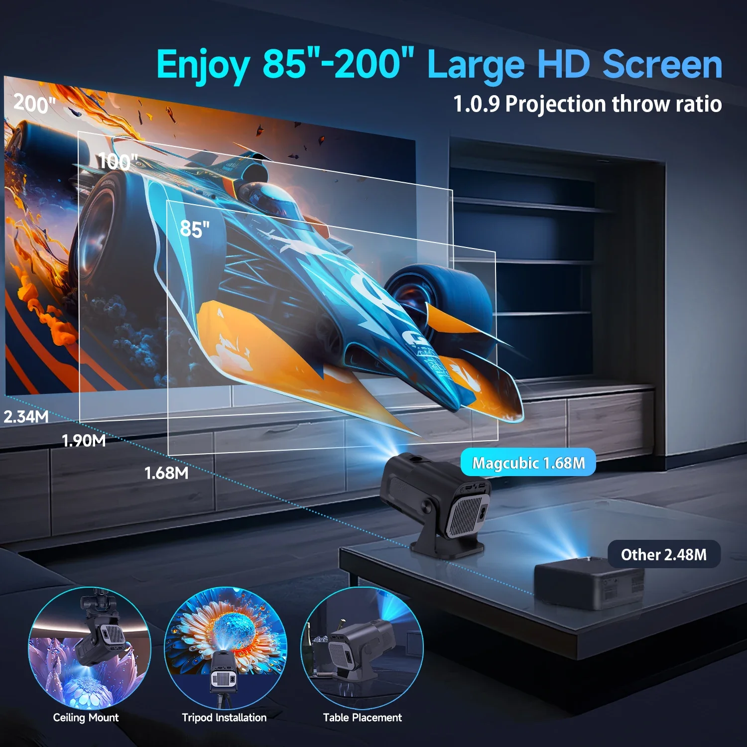 Magcubic HY320 Mini Newly Native 720P 8K Projector 300ANSI Android 14 Wifi6 BT5.4 Cinema Outdoor Portable 180° Rotable Projector - Image 6